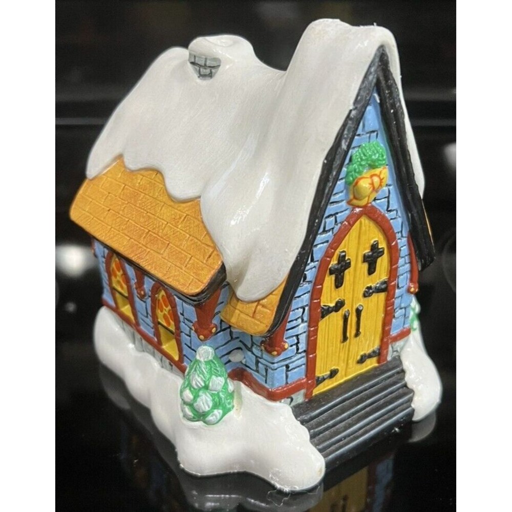 Vtg Christmas Village Church Hand Painted Plaster Corded Light Bulbs Ireland MCM